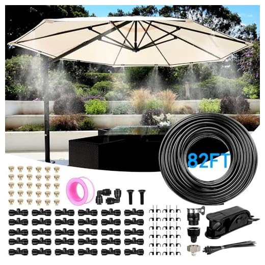 Outdoor Misting Cooling System – 82FT (25M) Patio Garden Mister with 30 Brass Nozzles & 3/4" Brass Adapter, Easy Install Water Mist Hose for Greenhouse, Trampoline, Backyard, Pets