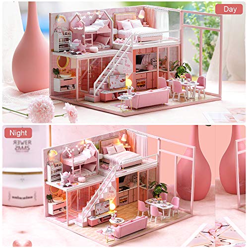 Fsolis DIY Puppenhaus-Miniatur-Kit mit Möbeln, 3D-Holz-Miniaturhaus mit Staubschutz und Musikbewegung, Miniatur… – Bild 4