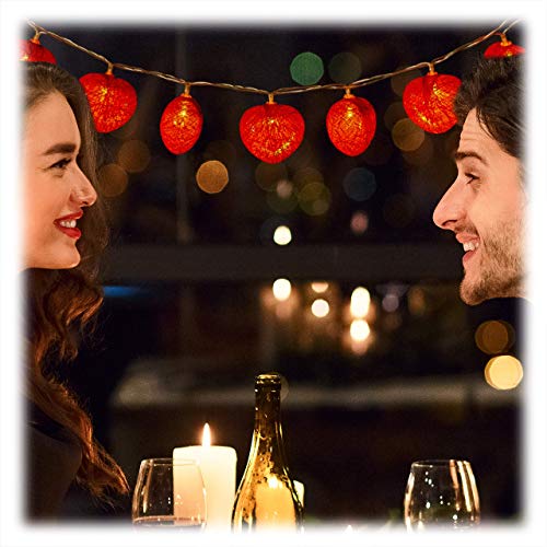 Preisvergleich Produktbild Relaxdays Herz Lichterkette, 10er LED, batteriebetrieben, romantische Dekobeleuchtung für versch. Anlässe, 170 cm, rot