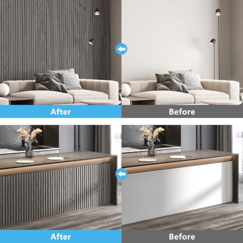 Image of Art3d Wood Slat Wall Panels, Fluted MDF, 6-Pack, 94.6 x 7.4 in,Ash