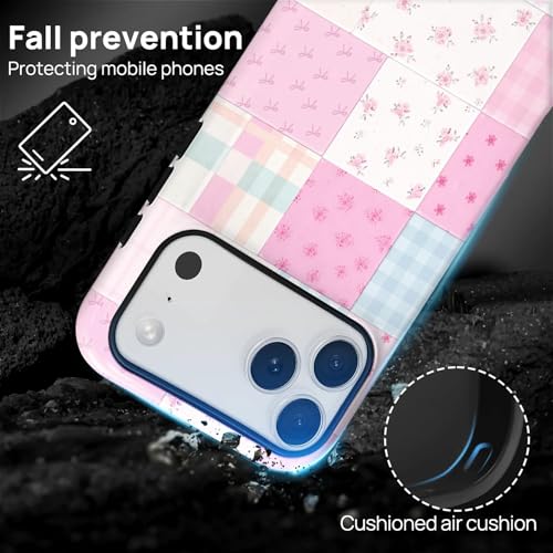 Coque iPhone 17 Pro Max à motif floral rose en patchwork antichoc double couche - 4