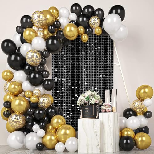 Sfondo Nero per Foto 12 Pezzi, Pannelli in Paillettes Nere 90x120 cm per Decorazioni Eleganti Matrimonio, Compleanno 18 Anni, Festa con Tema Oro Nero