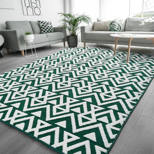 Image of Ompaa Ultra Soft Shaggy Rugs Memory Foam Bedroom Carpet, Christmas Green 7 x 10 Feet Large, Plush Geometric Textured Area Rugs for Living Room Couch Dorm Bedside Kids Girls Teens Room Nursery Decor