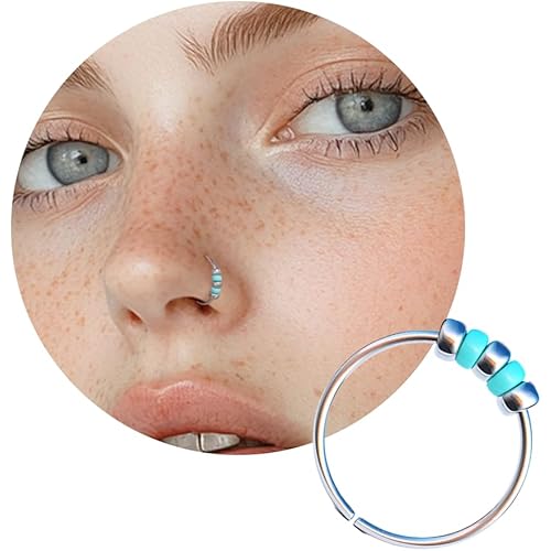 Nose Hoop with Silver and Turquoise Beads - 24 gauge very Thin Nose Hoop - 925 Sterling Silver Tiny Piercings Nose Rings hoop - Body Jewelry