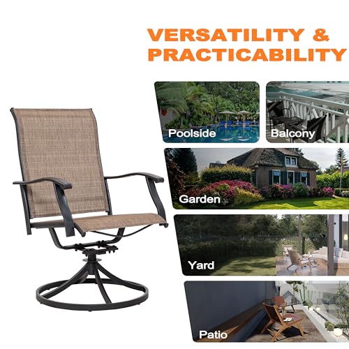 NUU GARDEN 3 Piece Outdoor Bistro Set, 2 Swivel Bistro Chairs and 20\" Round Bistro Table, Patio Textilene Fabric, Powder-Coated Iron Frame, for Patio, Deck, Garden, Backyard, Black and Brown - Thumbnail 6