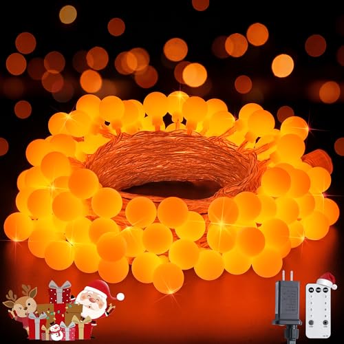 JMEXSUSS Orange String Lights Indoor Connectable 100 LED Globe String Lights Plug in with Remote 33ft 8 Modes Orange Christmas Lights Outdoor for Bedroom Thanksgiving Party Fall Holiday Decor