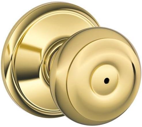 Schlage F40 GEO 605 Georgian Door Knob, Bed & Bath Privacy Lock, Bright Brass