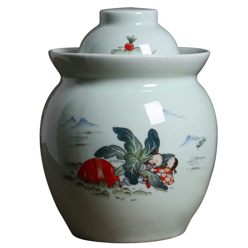 Tarro de porcelana tradicional de Jingdezhen para fermentación con sello de agua