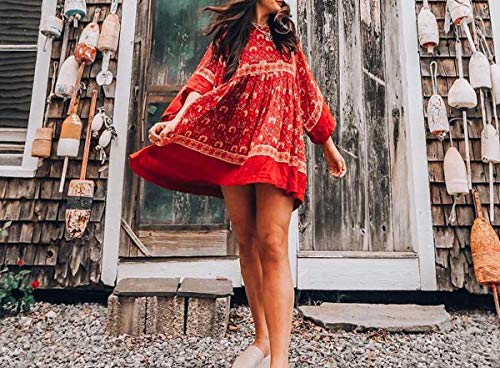 R.Vivimos Women's Summer Cotton Half Sleeve Casual Loose Bohemian Floral Tunic Dresses4