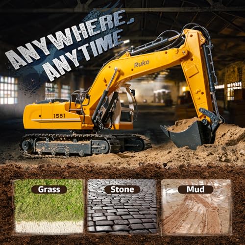 Ruko 1561 RC Excavator 3 in 1 Construction Toys for Boys, 17 Channel Remote Control Vehicles with Grab Alloy Shovel Drill, Realistic Lights & Sounds Digger Sandbox Gifts for 6-14 Years Kids Adults by Ruko - Image 5