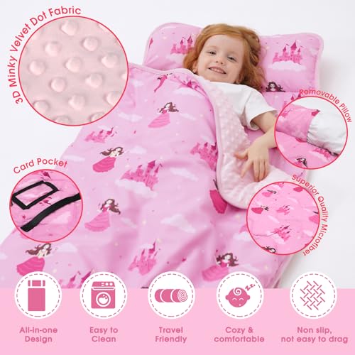 Image of ACRABROS Toddler Nap Mat with Pillow and Blanket, Large Rolled Napping Mats,Slumber Bags for Boys Girls,Kids Sleeping Bag for Daycare, Preschool Travel