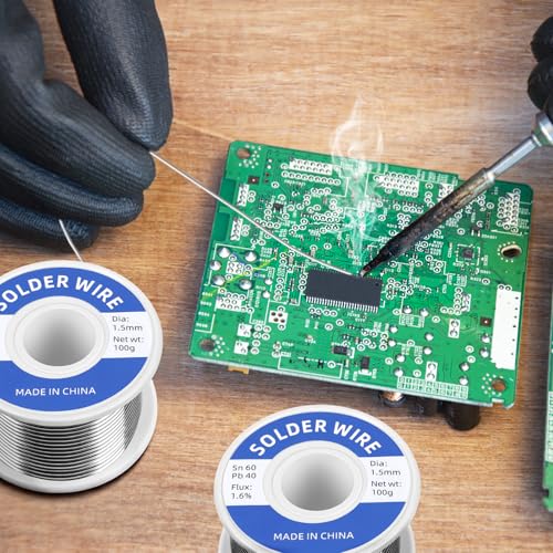 Image of 60-40 Tin Lead Rosin Core Solder Wire for Electrical Soldering, Electronics Repair, DIY Projects, With Soldering Tip Cleaner (1.5mm-50g)
