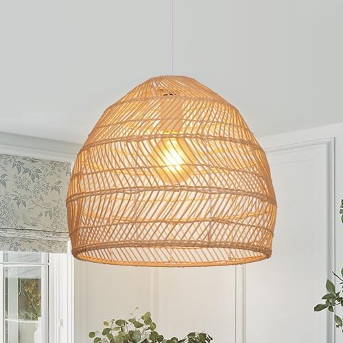17.7" Large Farmhouse Chandeliers for Dining Room, 1-Light Rattan...