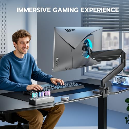 ARES WING Single Monitor Arm, Heavy Duty Adjustable Monitor Arm for 13"-49" Screens with USB, Gas Spring Desk Mount Stand with C Clamp/Grommet Mounting Base up to 40lbs Computer, Black by ARES WING - Image 9