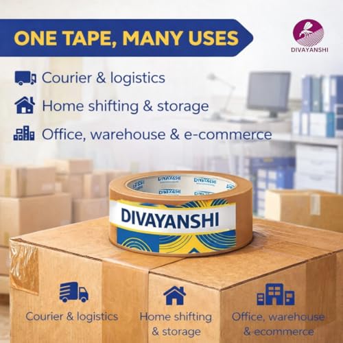 Image of DIVAYANSHI Brown BOPP Packaging Tape | 48mm x 50 Meter | Pack of 6 | Heavy-Duty Carton Sealing & Packing Tape