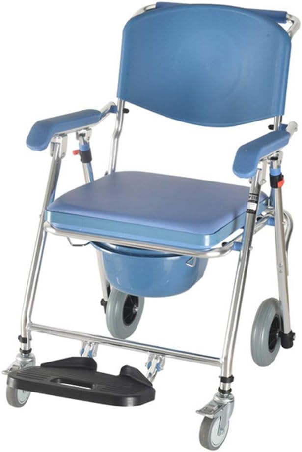 Healthcare Commode Chair, with Wheeled Toilet Chair, Folding chair Old Man Commode, 4 Wheel Brakes(360°),for Bathroom Toilet Stool Elderly Disabled Person