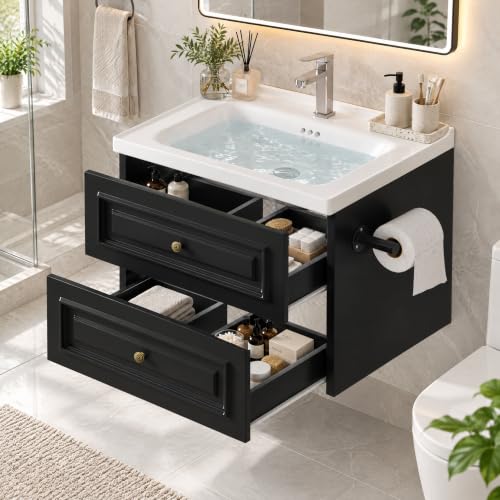 Floating Bathroom Vanity with Sink & Towel Holder, 24 inch Wall Mounted