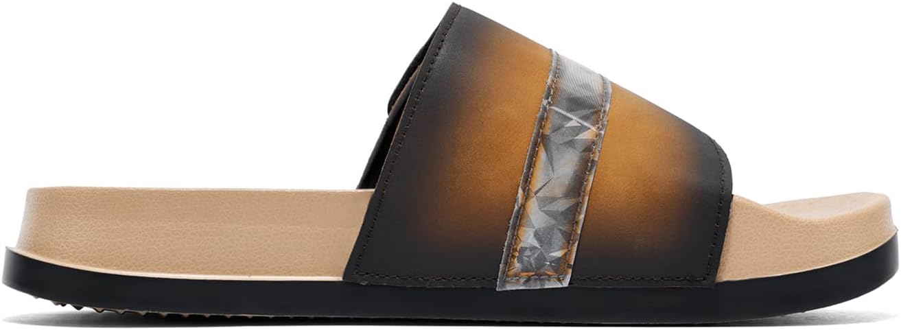 Bojiacha] Men's Slide Sandals - Premium Gradient Cushion Sliders with Accent Band, Lightweight Ergonomic Non-Slip Open Toe