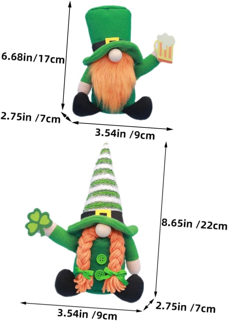 Unomor 2pcs Irish Gnome Dolls Patrick Day Plush Figurines for Home Decor Cute Desktop Ornaments Beer and Shamrock Hats for Celebrations and