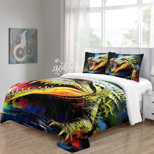 Parure de lit 3 pièces crocodile housse de couette 260 x 220 cm et taies d'oreiller - 5