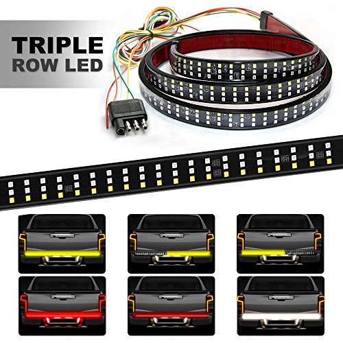 HYB LED Tailgate Light Bar Triple Row 60 Inch Red Brake Running Amber
