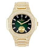 Charles Raymond Bling-ed Out 8475Color - Orologio da uomo oblungo, in metallo, colore: Bianco, ST10235VO GRN Oro, 9 inches