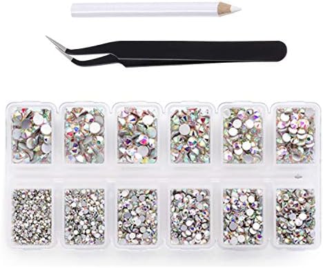 4200 Pieces Flat Back Red Nail Art Rhinestones for Nail Art Decorations, Round Crystal Gems Stickers for Clothes and Craft, 1.5 mm - 4.8 mm, 6 Sizes