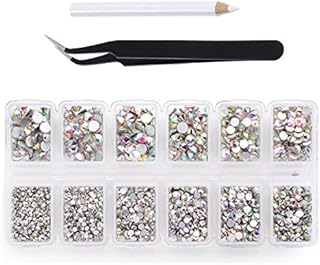 4200 Pieces Flat Back AB Crystal Nail Art Rhinestones for Nail Art Decorations, Round Crystal Gems Stickers for Clothes and Craft, 1.5 mm - 4.8 mm, 6 Sizes