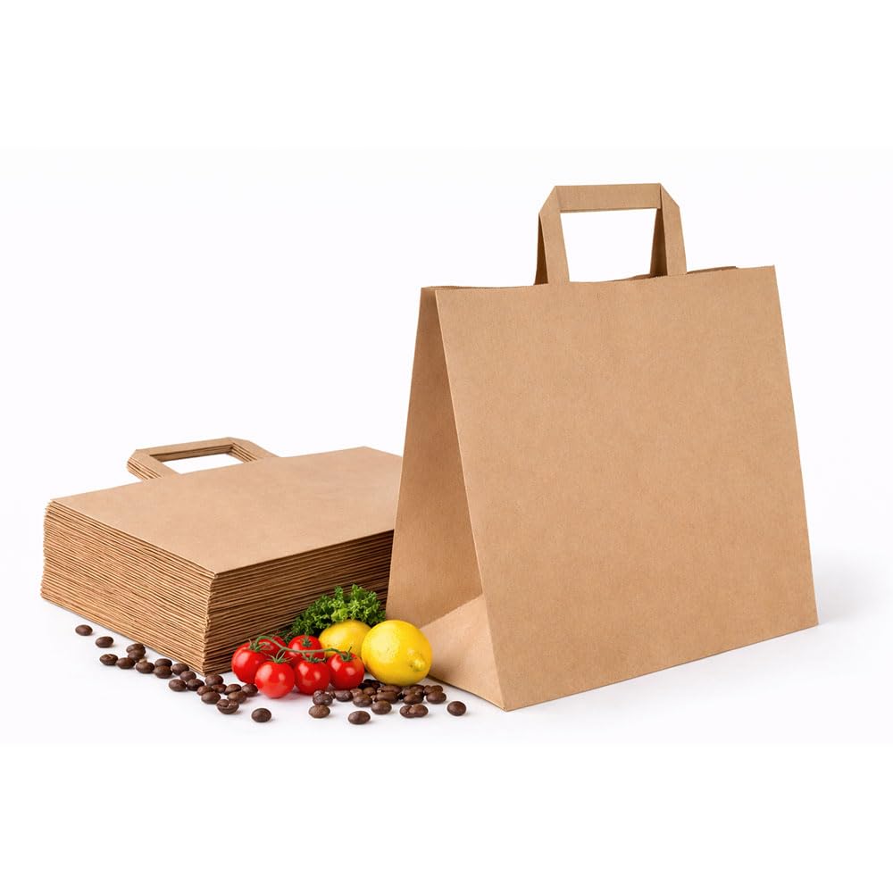 Papiertragetasche, Geschenktüten, Kraftpapiertragetasche 28+17x28 cm Braun- 250 Stück