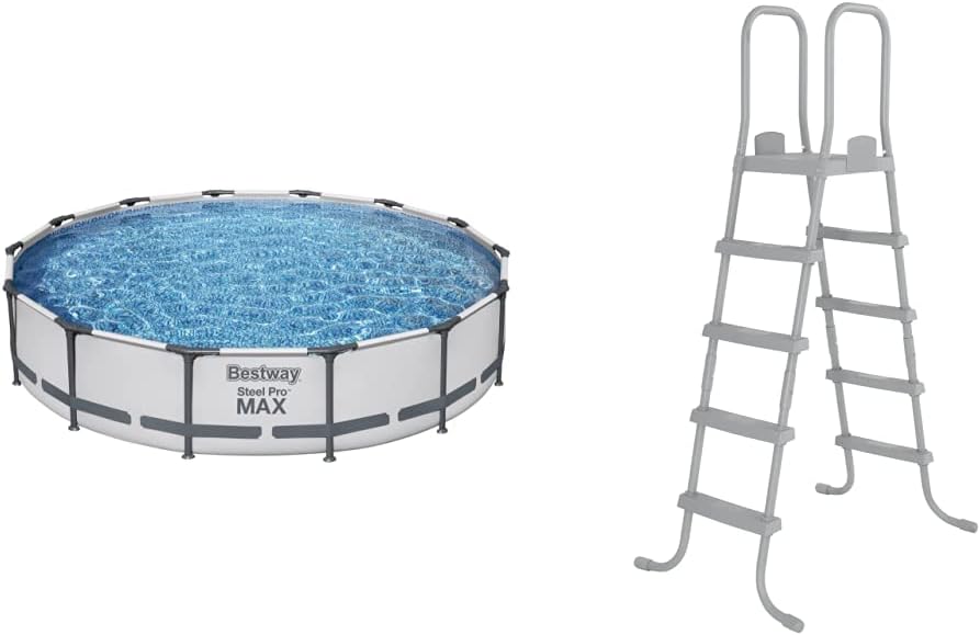 Bestway Steel Pro MAX 14' x 33" Round Above Ground Pool Set with Flowclear 52" Pool Ladder