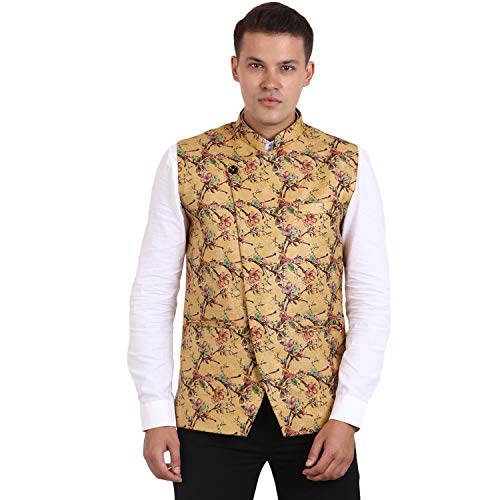 Image of Veera Paridhaan Men's Printed Jute Cross Nehru Jacket
