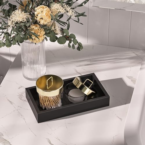 Image of ZHWS Small Bathroom Vanity Tray for Countertop Makeup Perfume Decor Candle Jewelry, Small Kitchen Tray for Soap Dispenser Spice Sponge Holder Black Toilet Tray 7.9 inchL x 4.4 inchW x 1.14 inchH