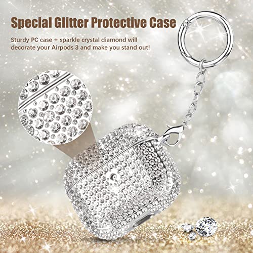 Airpods 3 Case, Filoto Bling Crystal Airpod 3Rd Generation Case Cover For Women Girls, Cute Sturdy Air Pod 3 Protective Accessories With Lobster Clasp Keychain(Silver) #TOP3