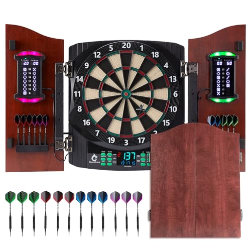 Electronic Dart Board with Wooden Door, Electric Dartboard with Heckler & Light Effects
