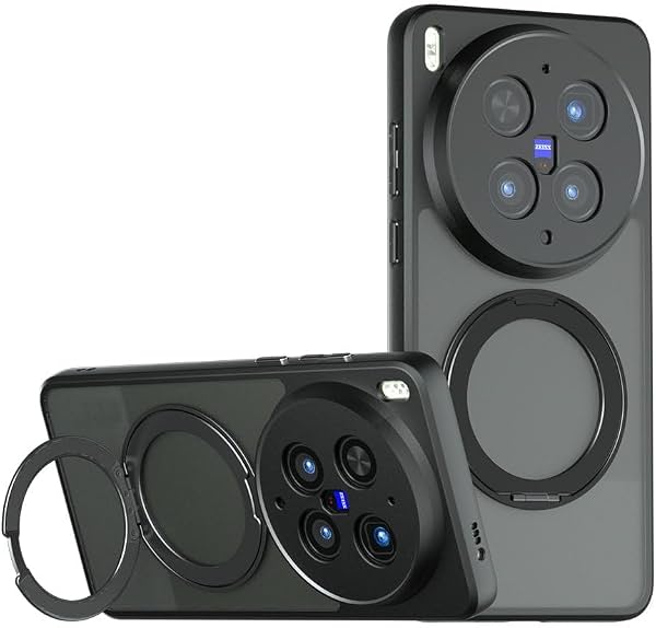 Funda compatible con vivo X300 Ultra, compatible con vivo X300 Ultra 5G V2547A V2547DA V2536A V2562, soporte magnético giratorio de 360° integrado, carcasa translúcida mate para teléfono, negra