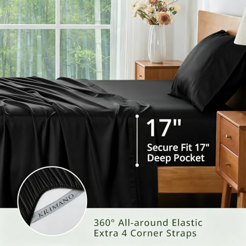 Image of Twin Size Sheet Set, Viscose Bamboo Sheets for Bed Set 3pcs, 100% Viscose Derived from Bamboo, Hotel Luxury Silky & Cooling for Hot Sleepers, Deep Pocket Up to 17 inch, Black