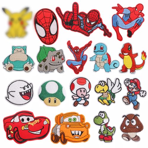 Toppa Ricamata,18 Pezzi Toppe Bambini, Toppe Bambini da Cucire, Toppe Termoadesivi, Toppe Termoadesive Bambine Ragazzo, Patch Termoadesivi, per Giacche Jeans Zaini
