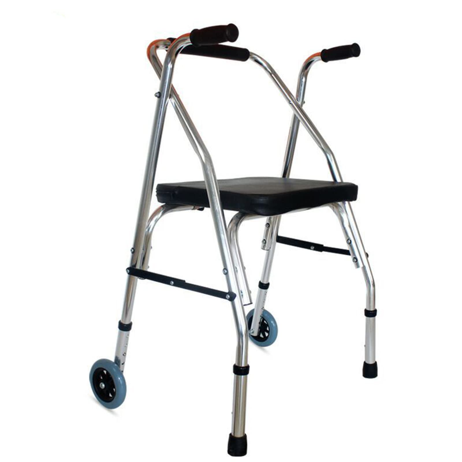 BASII Andador con Ruedas y Asiento, Andador de 2 Ruedas, Andador con Asiento, Andadores para Personas Mayores, Marcos Plegables para Adultos, Andador de Interior,Silver (Silver)