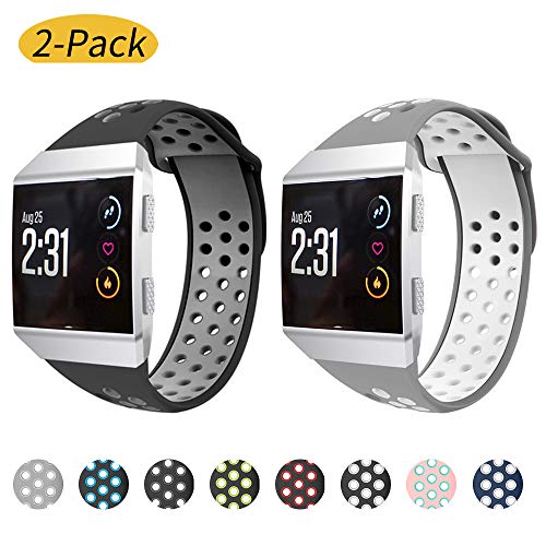 Watbro Bands Compatible with Fitbit Ionic, Two-Toned Perforated Soft Silicone Replacement Wristbands Accessory, Breathable Sport Straps for Ionic Smart Watch Large Small