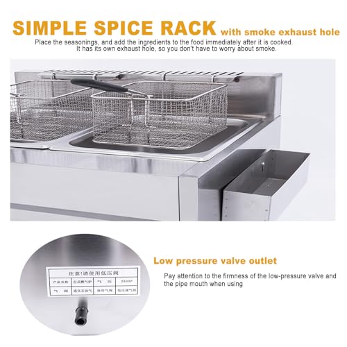 Freidora de gas comercial para encimera, freidora industrial de acero inoxidable con cesta y tapa para restaurantes y bares de aperitivos