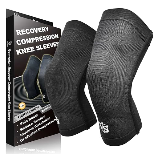 Vital Salveo-Best Recovery Compression Knee Support Sleeve for Man and Women Germanium Knee Brace for Running, Basketball, Hiking, Gym, Workout, Sports (1 Pair)-Large