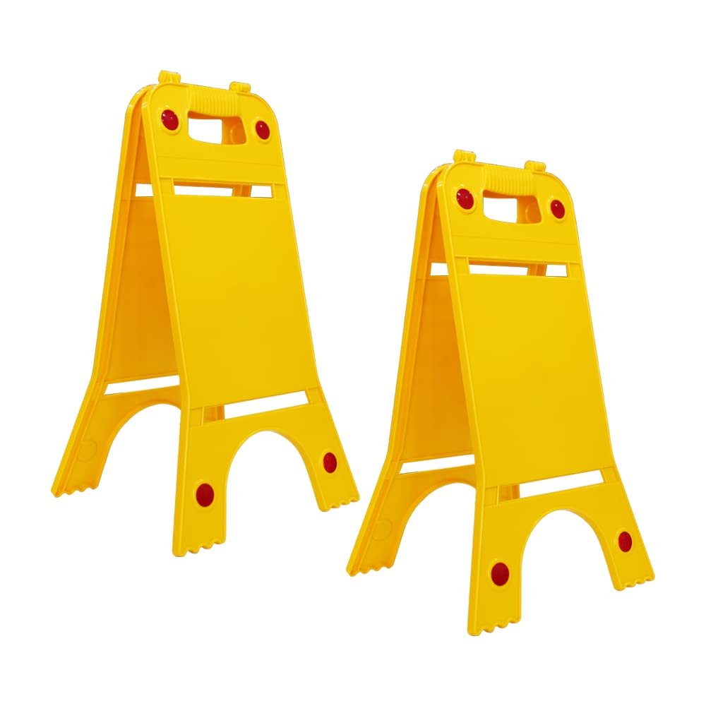 2Pcs Two-Sided Fold-Out Printable Signboard with Handle | Portable Folding Blank Floor Sign | Printable A-type Plastic Warning Sign for Businesses, Hotels, Malls, Restaurants - Yellow