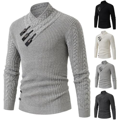 Cambkatl Men's Shawl Collar Pullover Sweaters Slim Fit Cable Knitted Long Sleeve Fall Winter Jumper Tops2