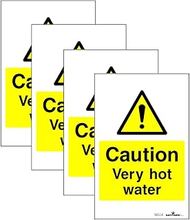 SAFETYKING® 12 x Caution Hot Water Stickers 68mm Diameter | Rectangle Caution Very Hot Water Stickers | Caution Hot Water Signs | Caution Hot Very Hot Water Signs | Hot Water Sticker
