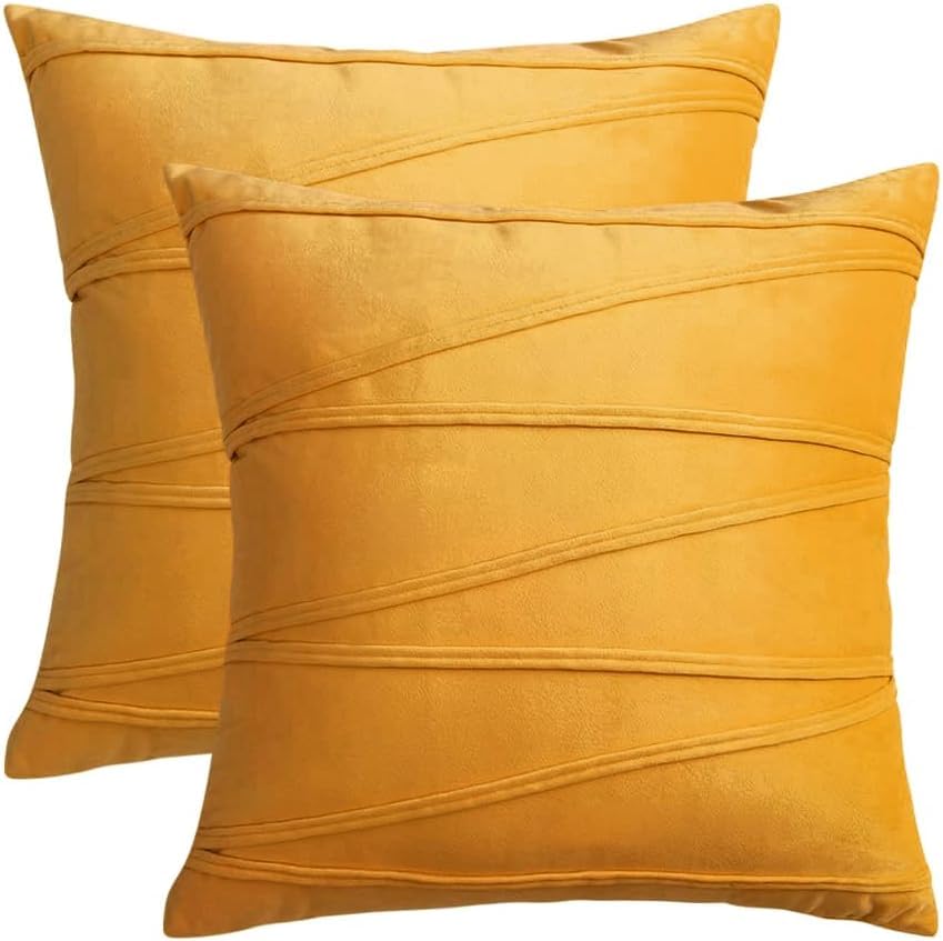 Image of Decorative Striped Throw Pillow Covers 24 X 24 Inch,Soft Solid Velvet Pillow Covers Cushion Case with Zigzag Pattern for Sofa Bedroom 60 X 60 Cm (Pack of 2) Yellow