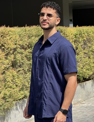 Image of COOFANDY Mens Cuban Guayabera Shirt Short Sleeve Button Down Shirts Summer Beach Vacation Shirts