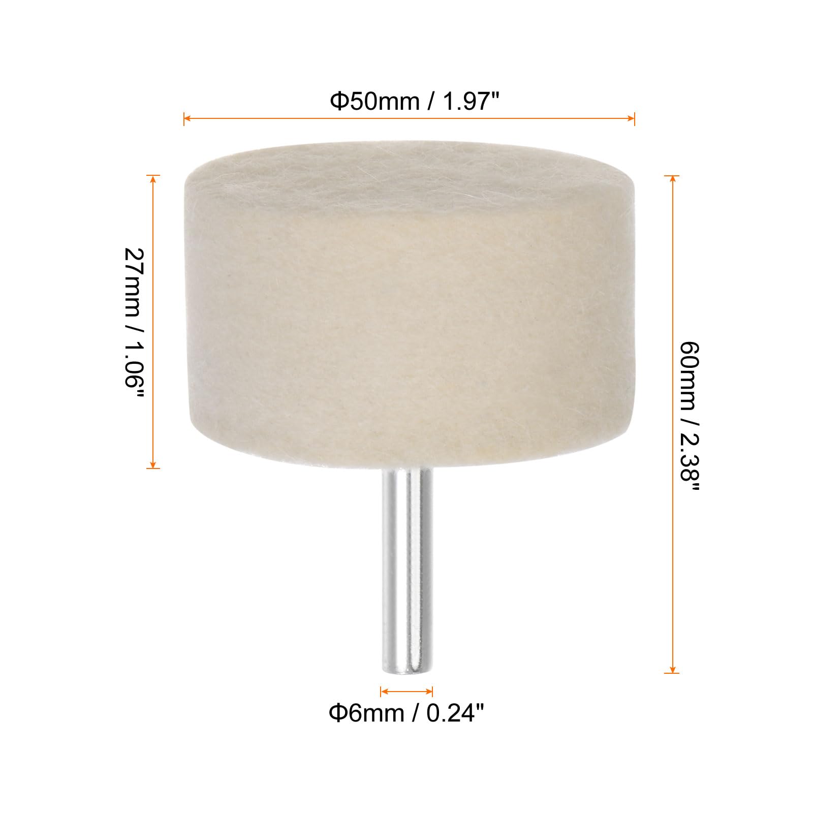 QUARKZMAN 10pz Punte Mandrino Montate Feltro Lana 50mm Testa 1/4 Pollici Supporto Cilindro Lucidatura Punta Trapano Feltro Lucidatura Ruota per Strumento Rotante