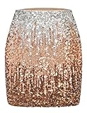 MANER Women's Sequin Skirt Sparkle Stretchy Bodycon Mini Skirts Night Out Party (L / US12-14, Silver