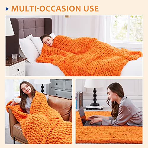 Image of L'AGRATY Chunky Knit Throw Blanket for Couch 72'' x 84'' Knit Throw, Orange