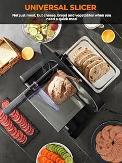 250W Trancheuse Électrique - Trancheuse à Jambon avec 3 Lames Amovibles, Épaisseur Réglable de 0 à 15mm, Verrou de Sécurité et Pieds à Ventouse pourViande, Fromage, Pain Et Légumes